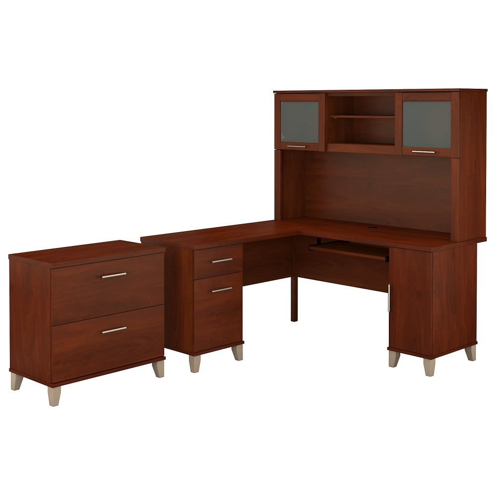 Bush Furniture Somerset L Shaped Desk With Hutch And Lateral File Cabinet, 60inW, Hansen Cherry, Standard Delivery