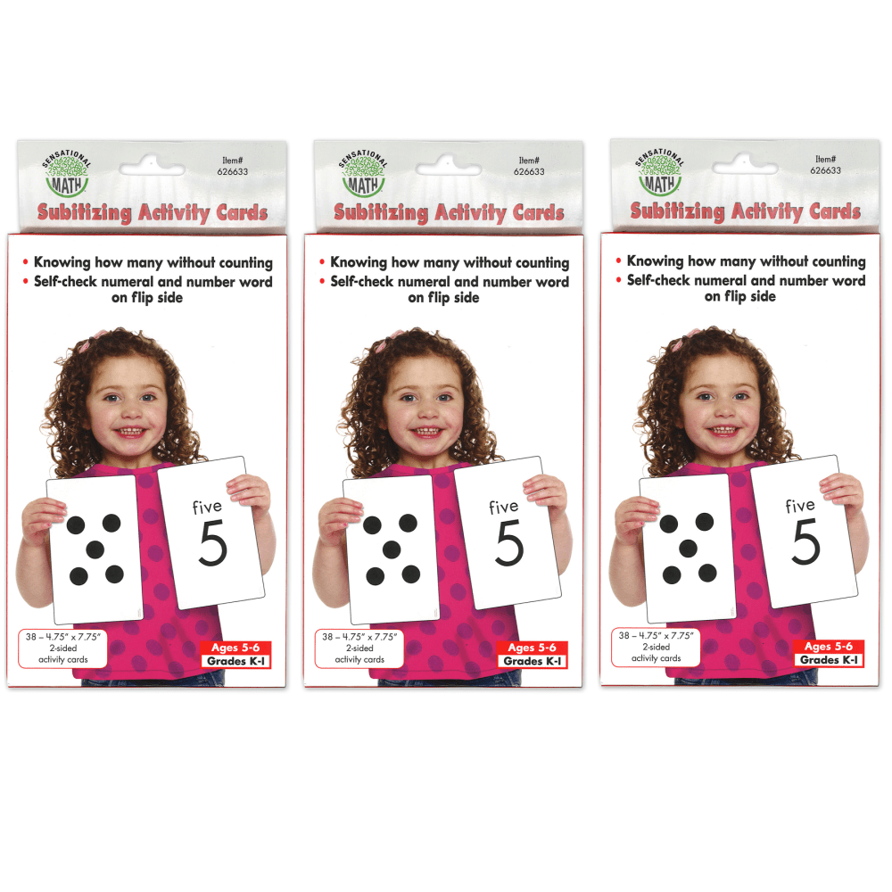 Primary Concepts Sensational Math Subitizing Activity Cards, 4-3/4in x 7-3/4in, Kindergarten to Grade 1, 38 Cards Per Pack, Set Of 3 Packs