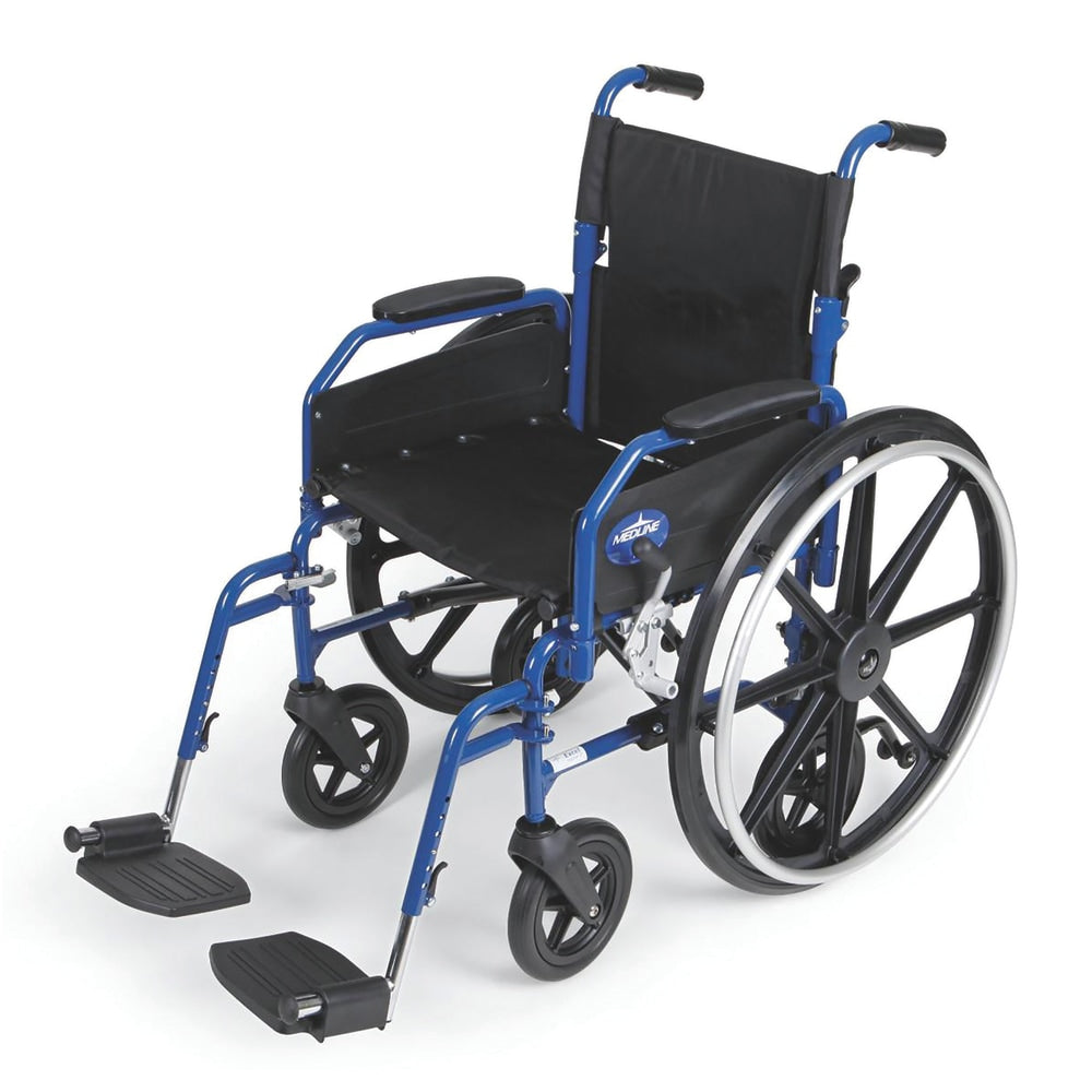 Medline Hybrid 2 Transport Wheelchair, Swing Away, 18in Seat, Blue