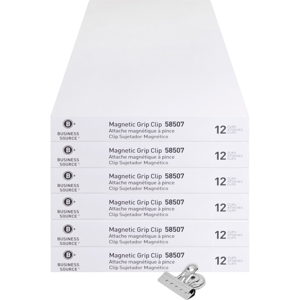 Business Source Magnetic Grip Clips Pack - No. 2 - 2.3in Width - for Paper - Magnetic, Heavy Duty - 72 / Bundle - Silver