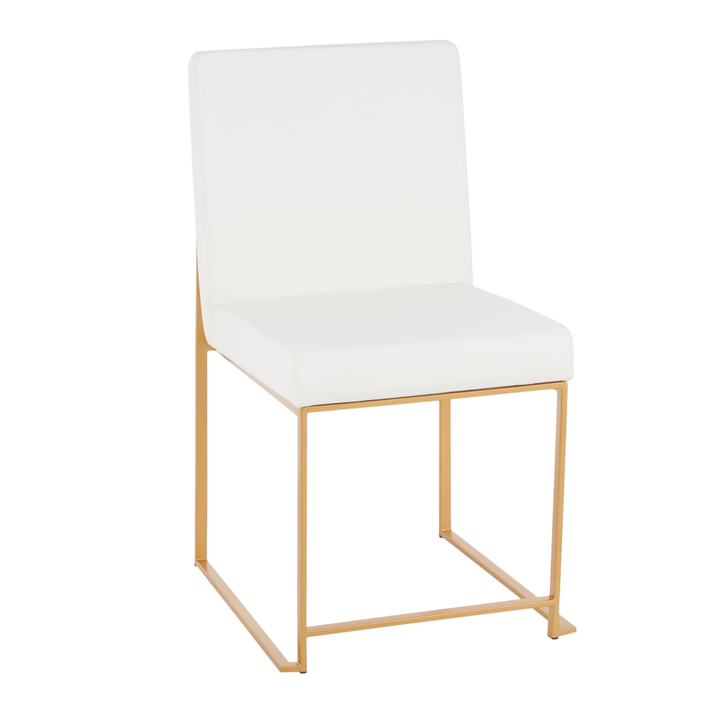 LumiSource Fuji High Back Dining Chairs, Faux Lether, White/Gold, Set Of 2 Chairs