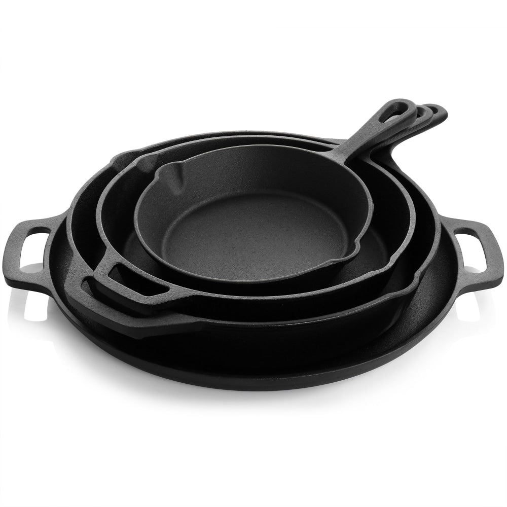 MegaChef 12-Piece Round Pre-Seasoned Cast Iron Cookware Set, Black