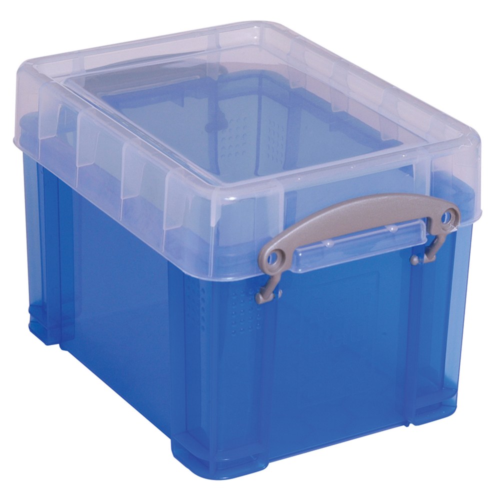 Really Useful Box Plastic Storage Container With Built-In Handles And Snap Lid, 3 Liters, 6 1/2in x 7 1/4in, 9 1/2in x 7 1/4in x 6 1/2in, Blue