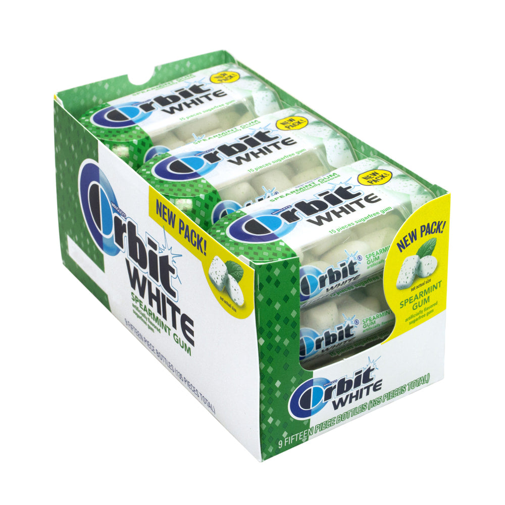 Orbit White Spearmint Sugar-Free Gum, 15 Pieces Per Pack, Box Of 9 Packs