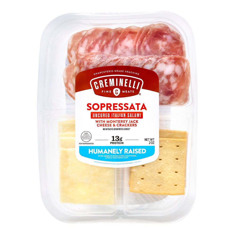 Creminelli Sopressata, Monterey Jack Cheese And Crackers Packs, 2 Oz, Set Of 4 Packs