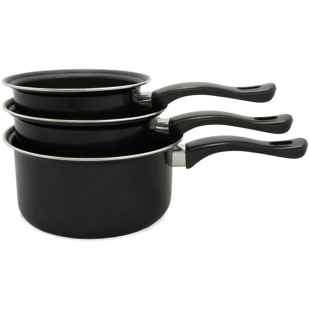 Brentwood BSP-161820 1.5, 2, and 3 Quart Non-Stick Saucepan Set, Black - 3 Pieces - Cooking - Dishwasher Safe - 3 quart - 2 quart - 1.50 quart - Black, Chrome - Brushed Aluminum Body