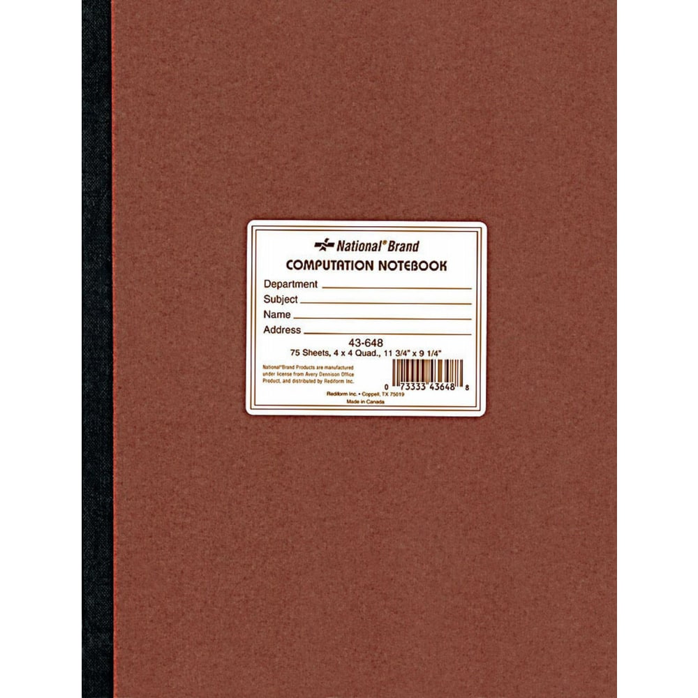 National Brand 100% Recycled Computation Notebook, 4 x 4 Quad, 11 3/4in x 9 1/4in, 75 Sheets