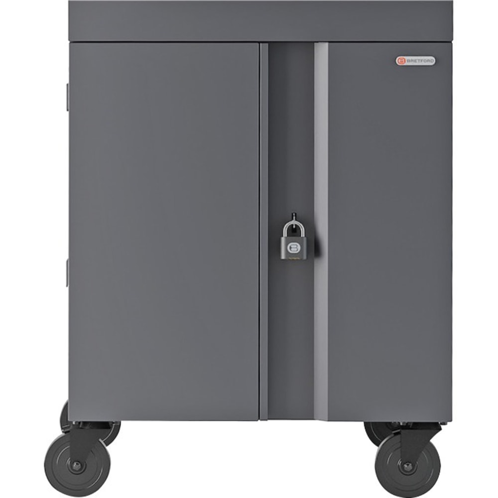 Bretford CUBE Cart 36, AC Charging, Charcoal Paint - 2 Shelf - 4 Casters - Polypropylene, Steel - 30in Width x 26.5in Depth x 37.5in Height - Charcoal - For 36 Devices