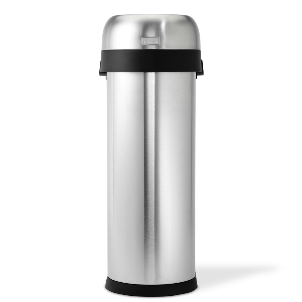 simplehuman Slim Oval Metal Open Trash Can, 13 Gallons, 27-2/5inH x 10-7/10inW x 18-1/5inD, Brushed Stainless Steel