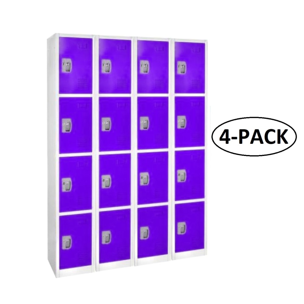 Alpine AdirOffice 4-Tier Steel Lockers, 72inH x 12inW x 12inD, Purple, Pack Of 4 Lockers