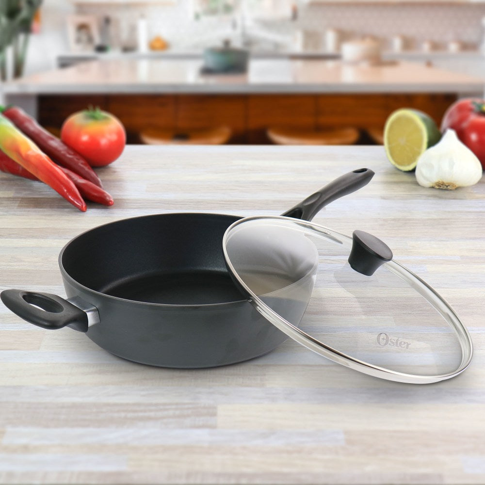 Oster 4.7-Quart Aluminum Saute Pan With Lid, Black