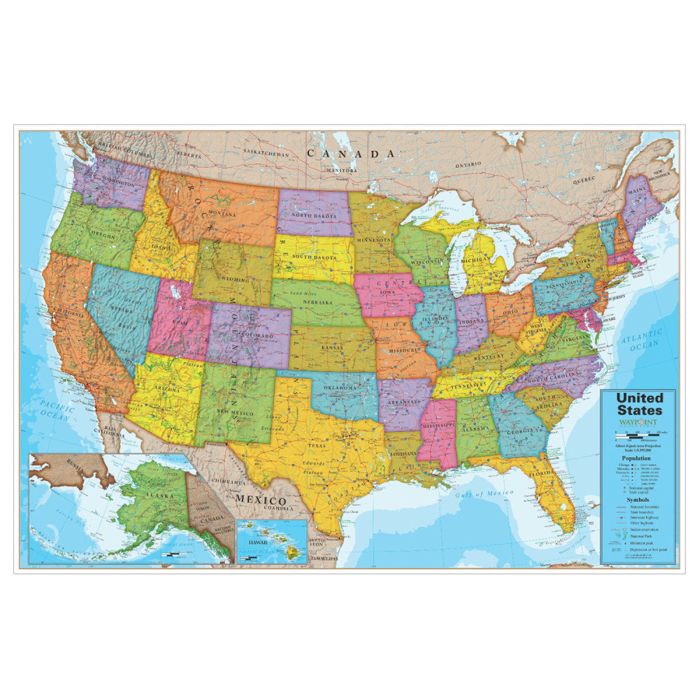 Waypoint Geographic Blue Ocean Laminated Wall Map, 24in x 36in, USA