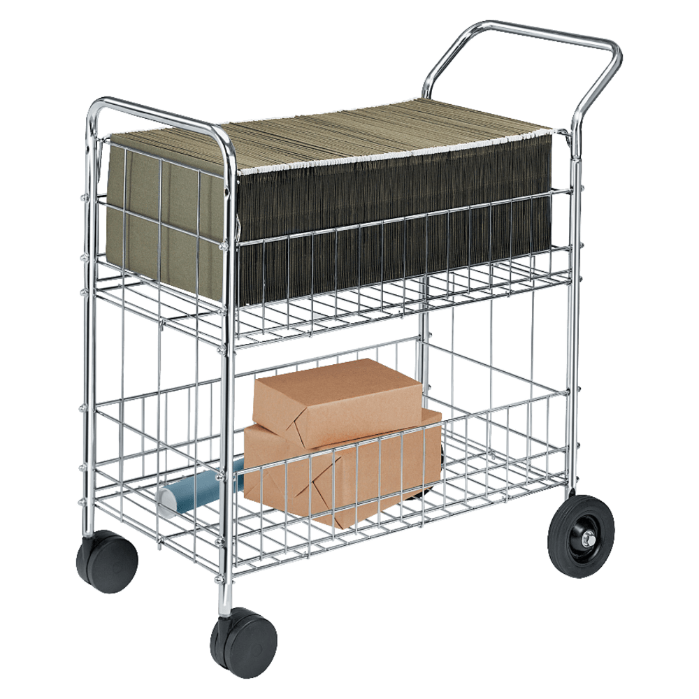 Fellowes Chrome Mail Cart, 150 Lb. Capacity