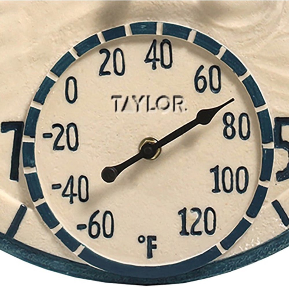 Taylor 14in Decorative Poly Resin Clock with Thermometer, By the Sea - Analog - Quartz - CaseThermometer