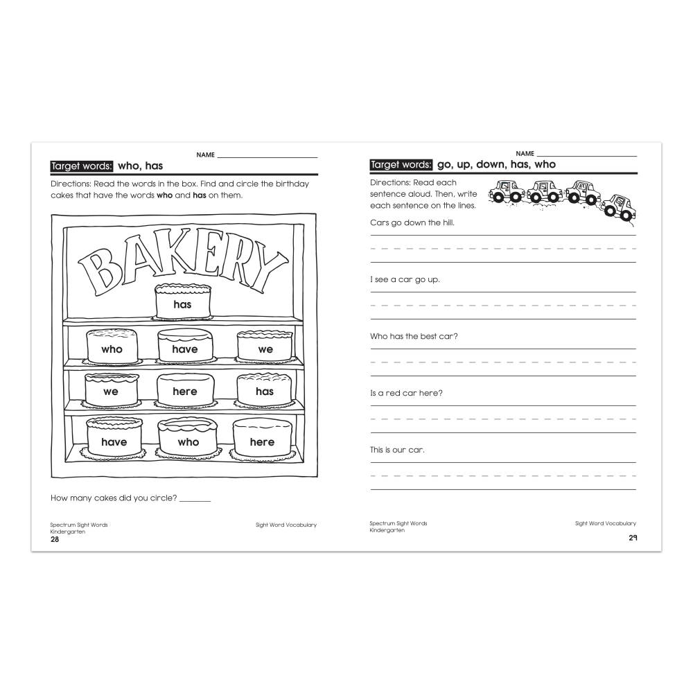 Spectrum Sight Words, Kindergarten