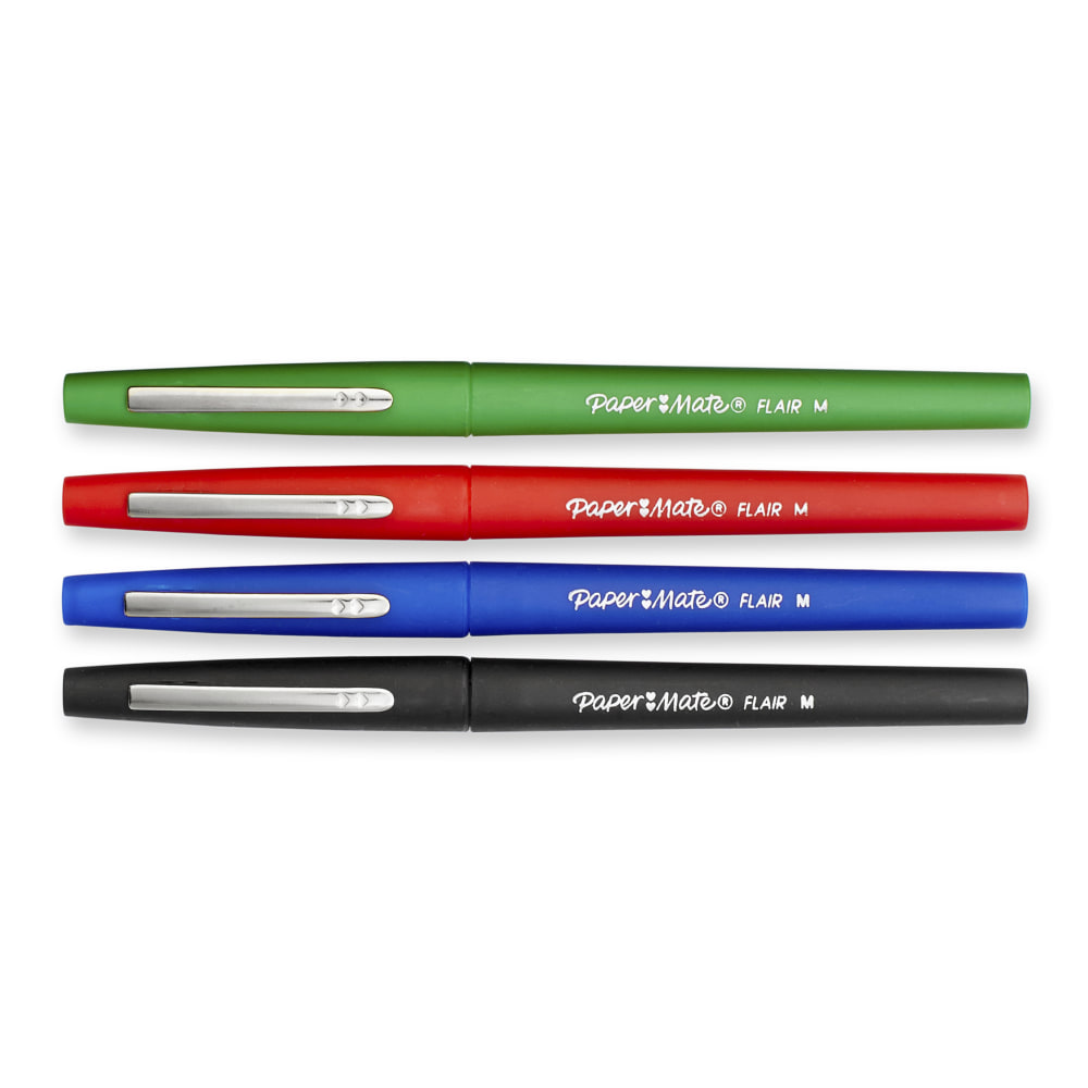 Paper Mate Flair Porous-Point Pens, Medium Point, 0.7 mm, Assorted Ink Colors, Pack Of 4 Pens