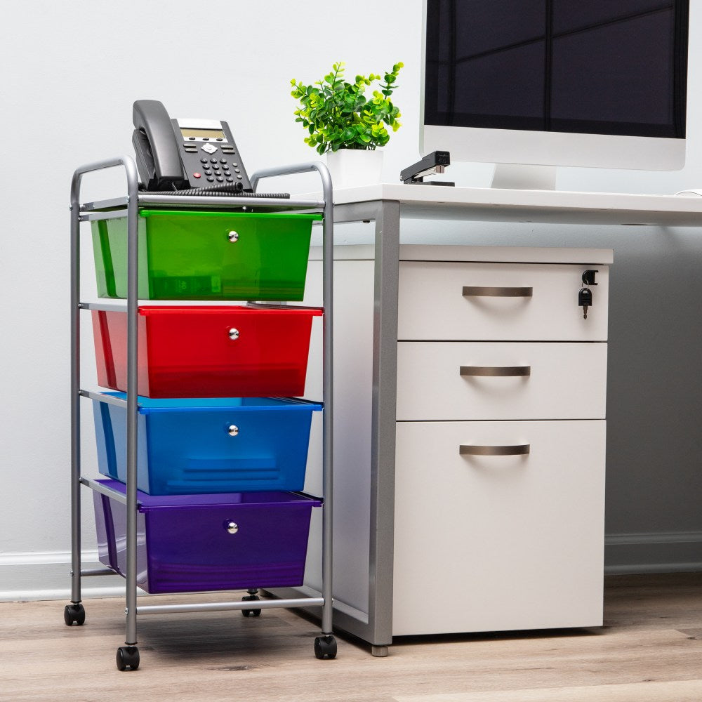 Mind Reader Rolling Utility Cart, 4-Drawer,  30inH x 15-1/4inW x 12-3/4inD, Multi-color