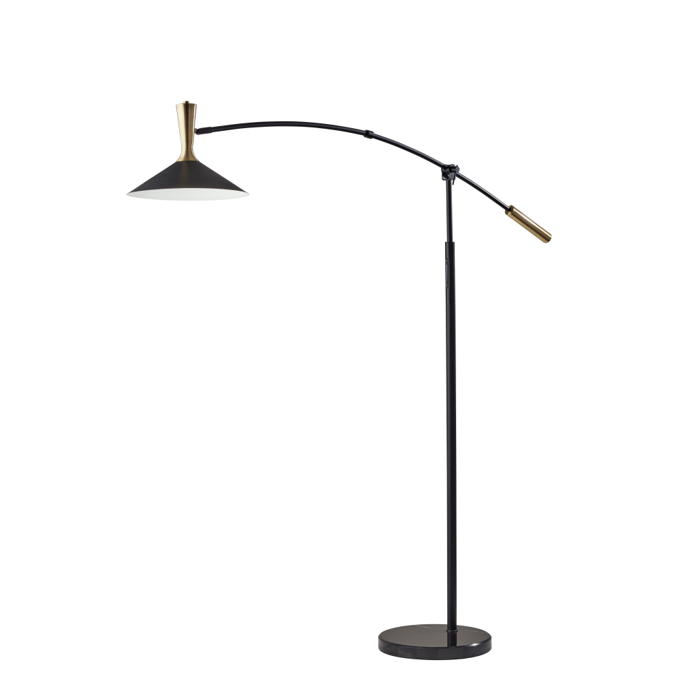 Adesso Bradley LED Arc Lamp With Smart Switch, 81inH, Antique Brass/Black