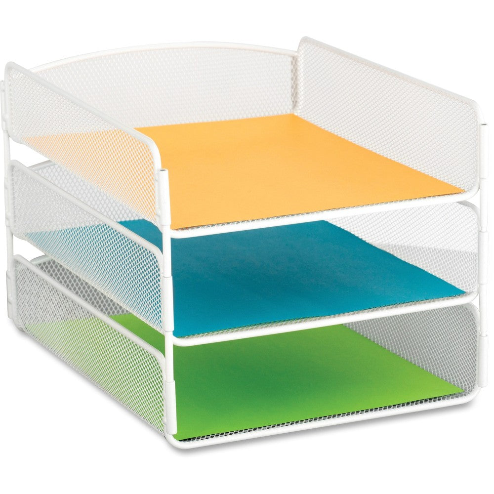 Safco Onyx Letter Tray - 3 Compartment(s) - 3 Tier(s) - 8in Height x 9.3in Width x 11.8in Depth - Desktop - White - Steel - 1 Each