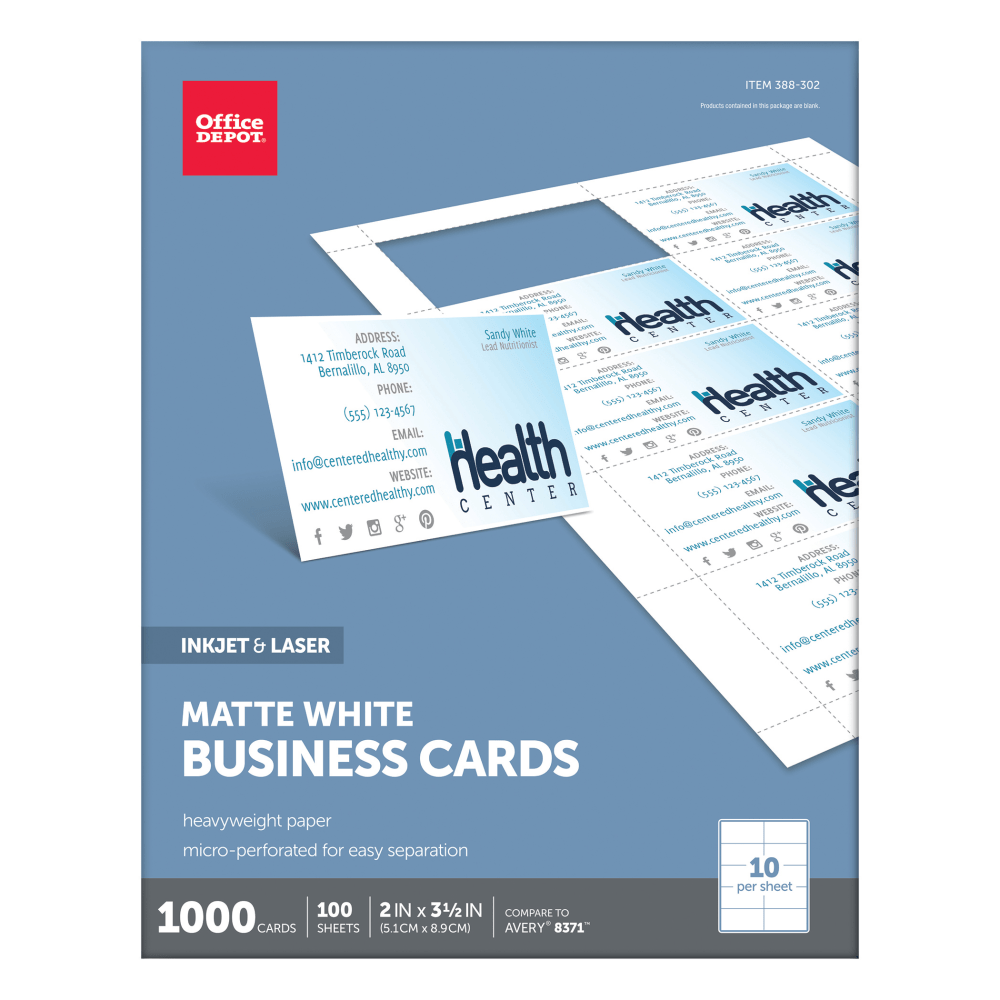 Office Depot Brand Matte Business Cards, 2in x 3 1/2in, White, Pack Of 1,000