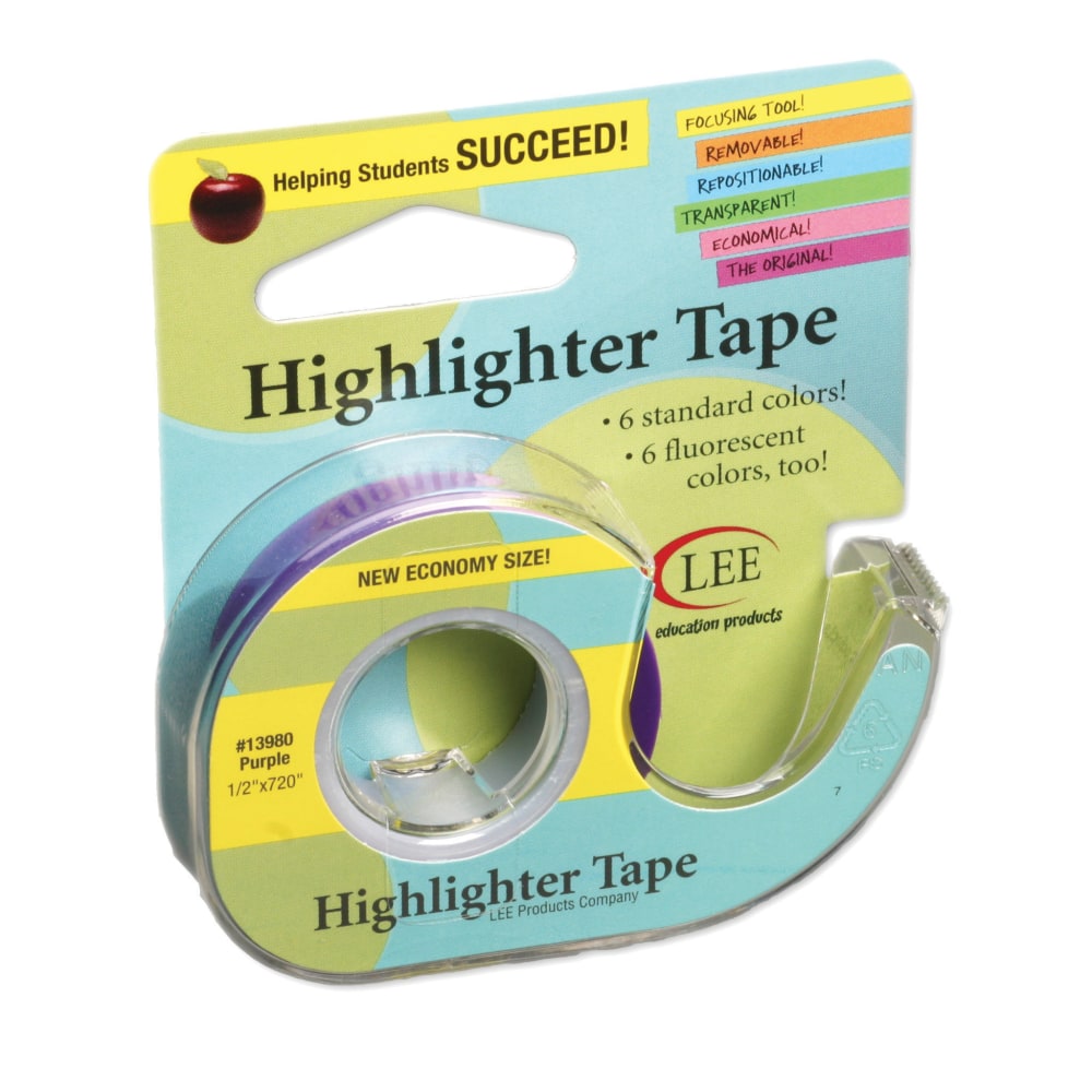 Lee Products Removable Highlighter Tape, 0.5in x 20ft, Purple, Pack Of 6