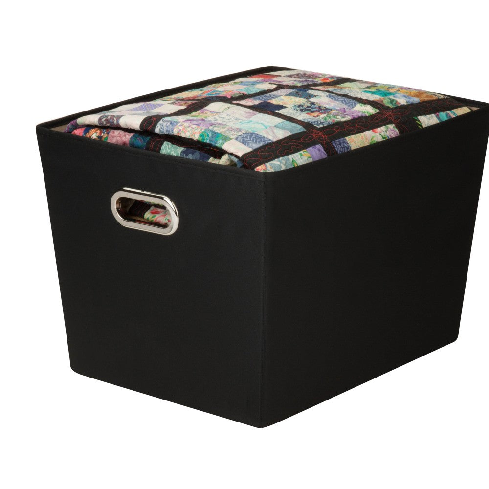 Honey-Can-Do Decorative Storage Bin With Handles, Medium Size, 12 5/8in x 14 3/8in x 18 3/4in, Black