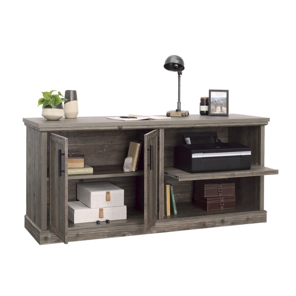 Sauder Aspen Post 65inW Credenza Computer Desk, Pebble Pine