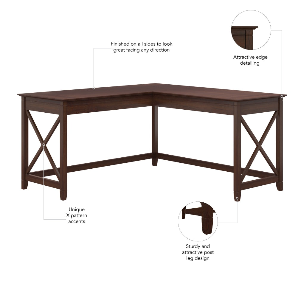 Bush Business Furniture Key West 60inW L-Shaped Corner Desk, Bing Cherry, Standard Delivery