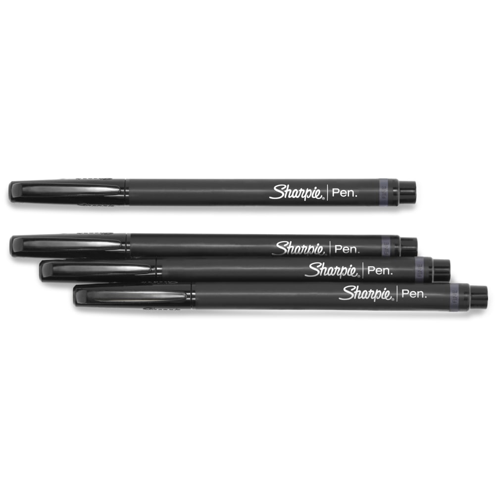 Sharpie Fine-Point Pens, Fine Point, 0.4 mm, Black Barrels, Black Ink, Pack Of 4