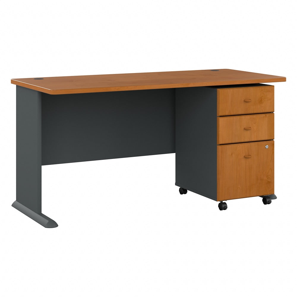 Bush Business Furniture Office Advantage 60inW Computer Desk With Mobile File Cabinet, Natural Cherry/Slate, Standard Delivery