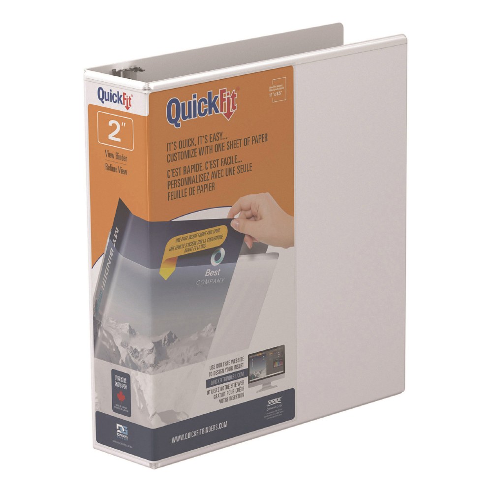 QuickFit View 3-Ring Binder, 2in Angle D-Rings, White