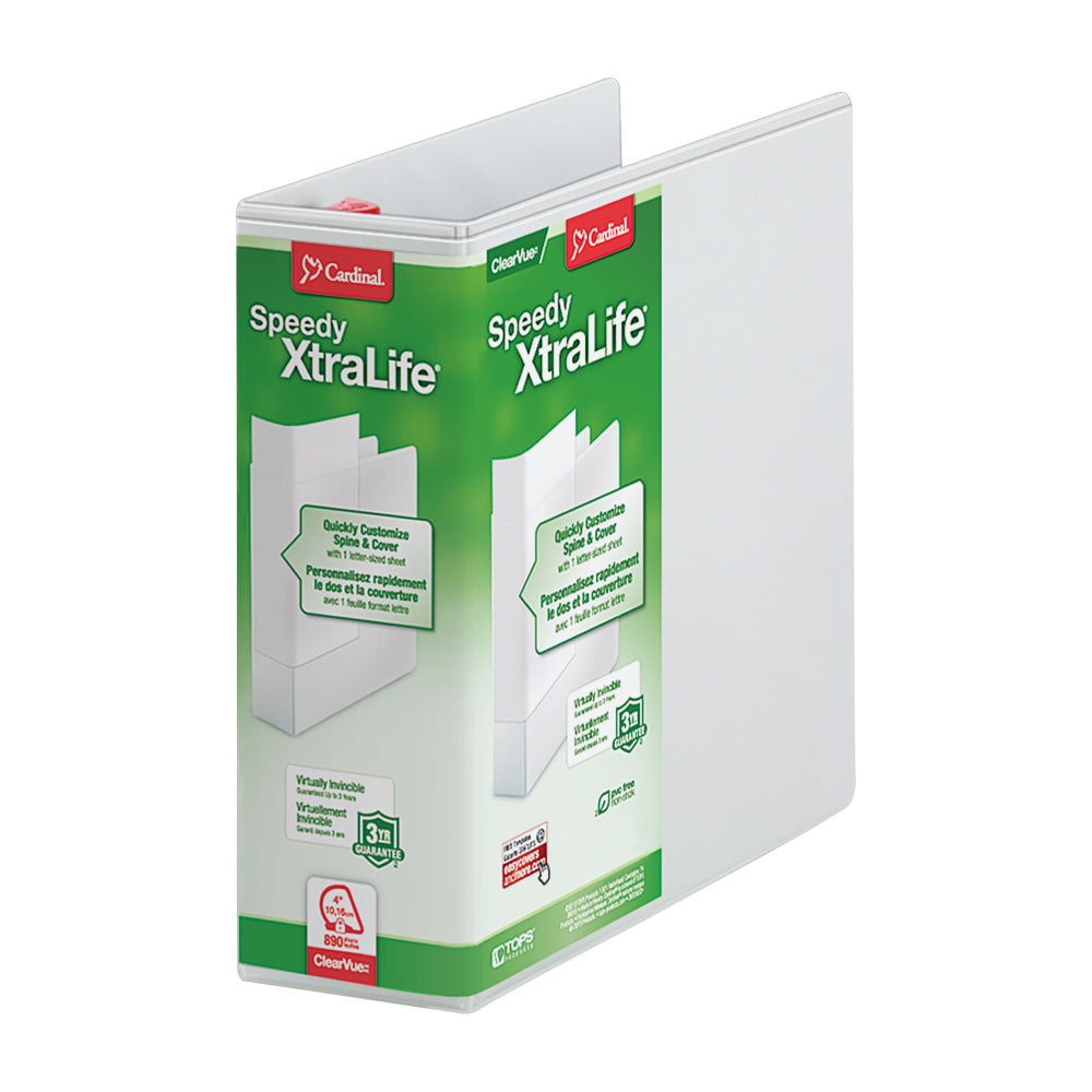 Cardinal White Speedy XtraLife 3-Ring Binder, 4in Slant Rings, White