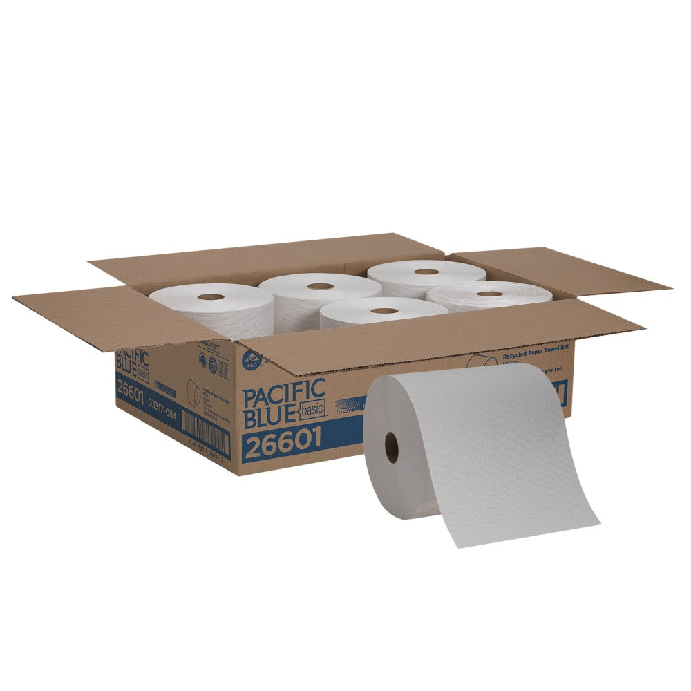 Pacific Blue Basic by GP PRO, 1-Ply, 7.87in x 800ft, 100% Recycled, White, 6 Rolls per Case