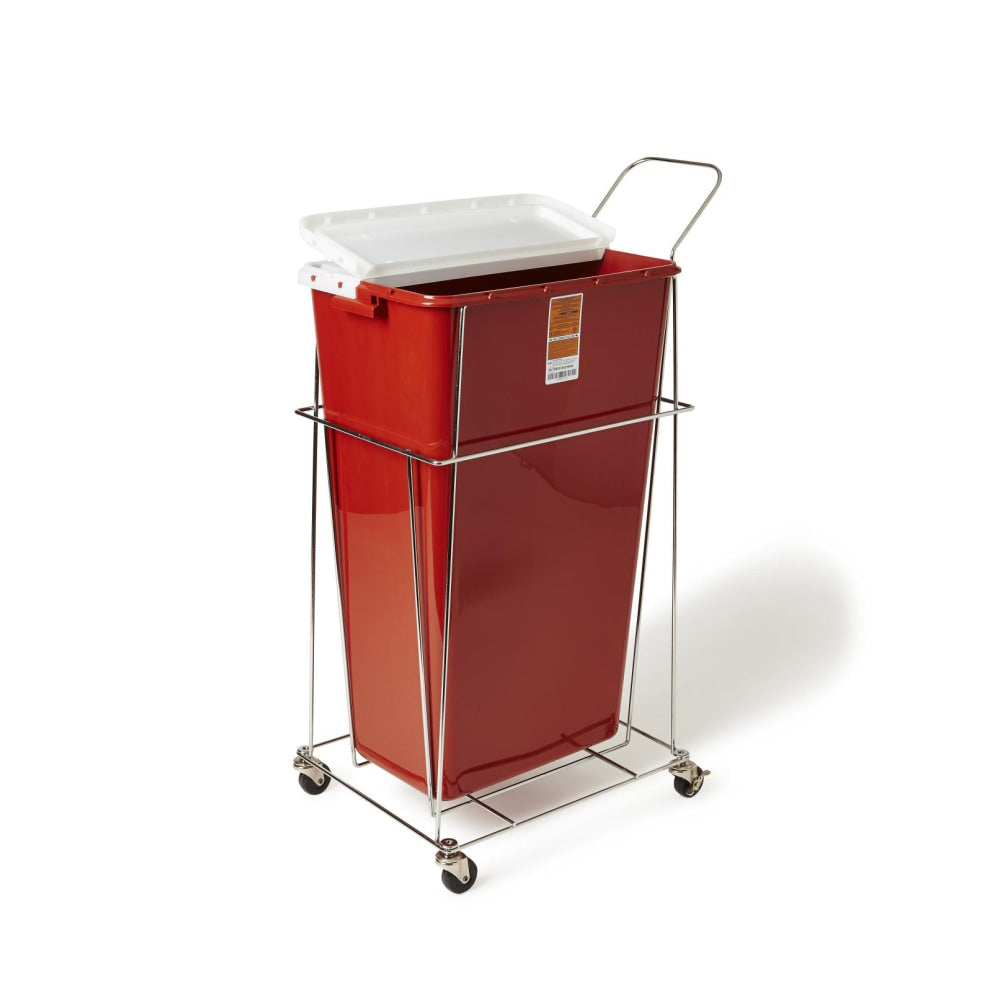 Medline Rolling Trolley Cart, For 18-Gallon Sharps Containers, 47inH x 16inW x 24inD, Chrome