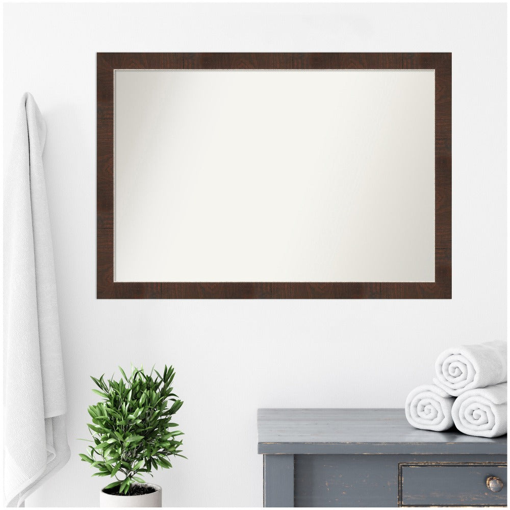 Amanti Art Narrow Non-Beveled Rectangle Framed Bathroom Wall Mirror, 27-1/4in x 39-1/4in, Wildwood Brown