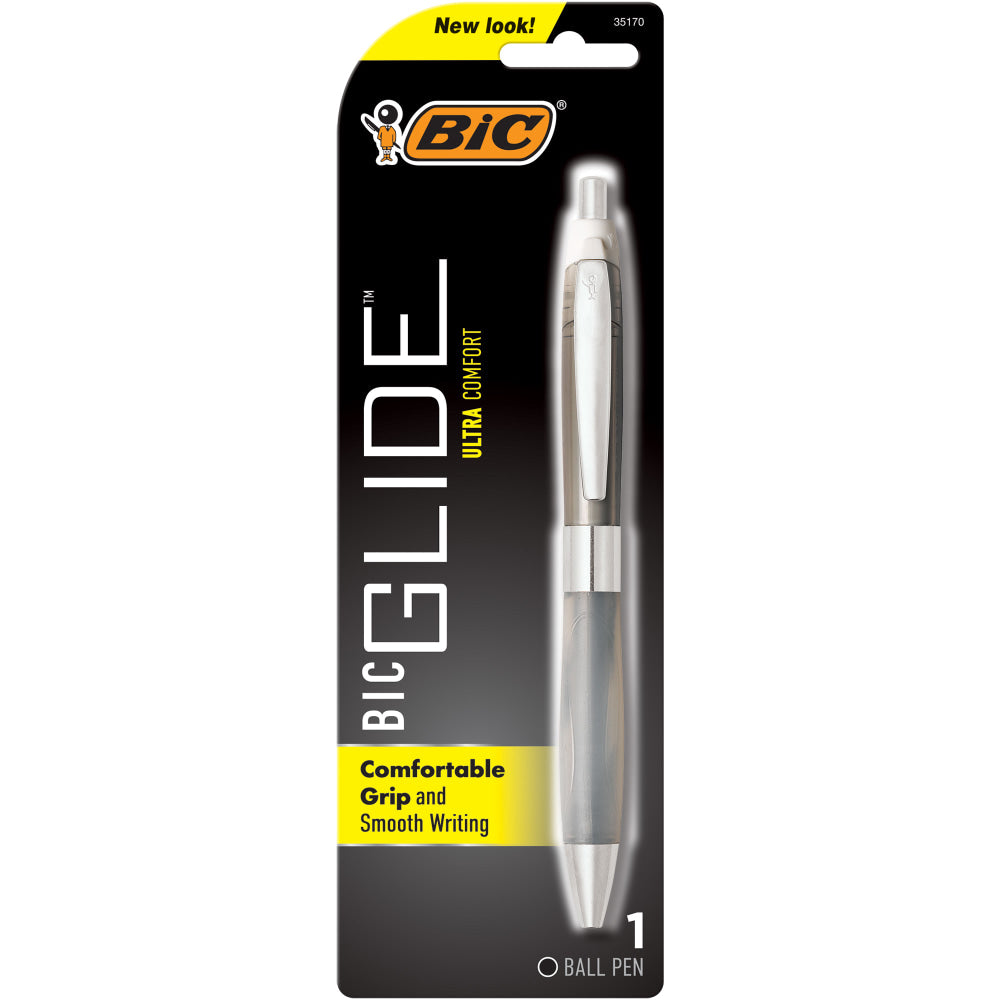 BIC Glide Ultra Comfort Retractable Ballpoint Pen, Medium Point, 0.7 mm, Frosted Gray Barrel, Black Ink