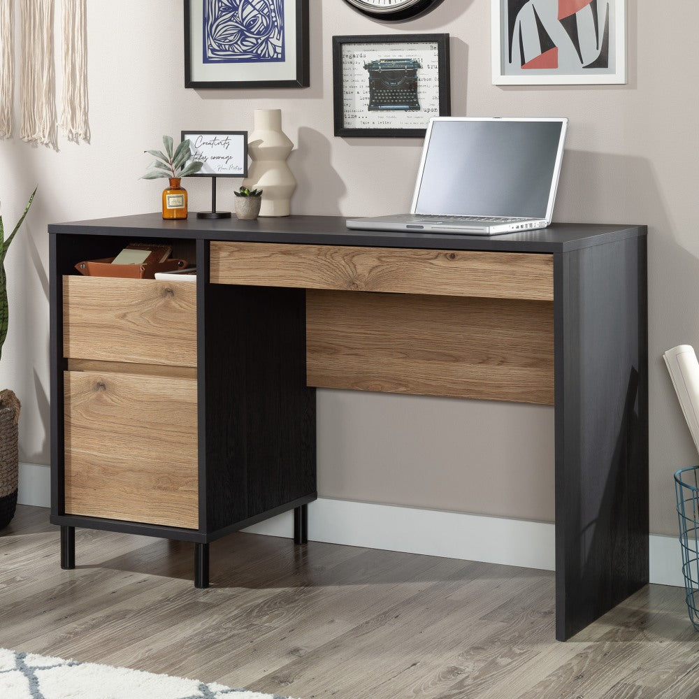 Sauder Acadia Way 47inW Single Pedestal Computer Desk, Raven Oak/Timber Oak