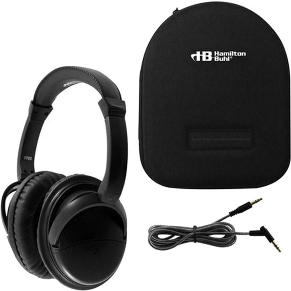 Hamilton Buhl Deluxe Active Noise-Cancelling Headphones with Case - Stereo - Mini-phone (3.5mm) - Wired - 32 Ohm - 50 Hz 20 kHz - Over-the-head - Binaural - Circumaural - 5 ft Cable - Noise Canceling