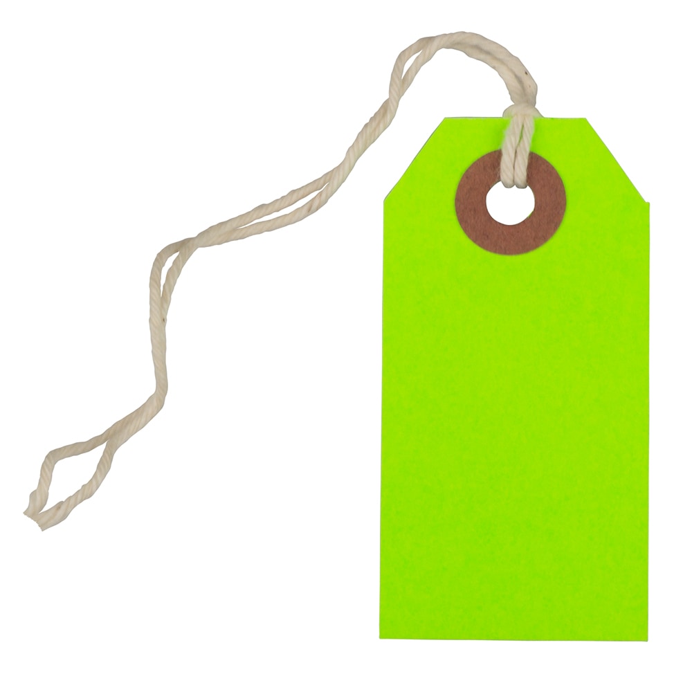 JAM Paper Tiny Gift Tags, 3-3/8in x 2-3/4in, Neon Green, Pack Of 10 Tags