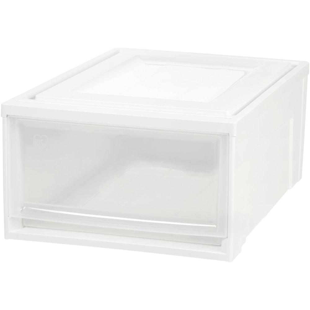 IRIS Stackable Storage Box Drawer - External Dimensions: 19.6in Length x 15.8in Width x 9in Height - 15 lb - 7.72 gal - Stackable - Plastic - Clear, White - For Clothes, Craft Supplies, Towel - 3 / Carton