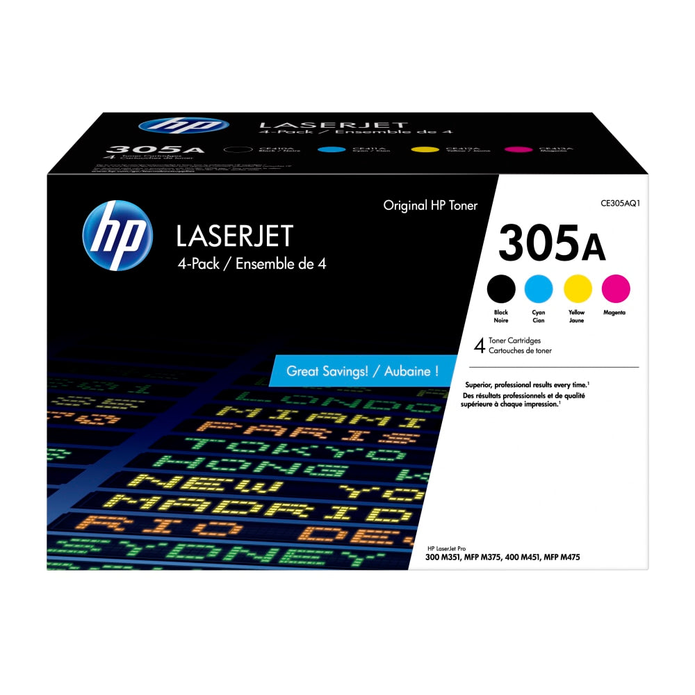 HP 305A Black And Cyan, Magenta Yellow Toner Cartridges, Pack Of 4, CF370AM