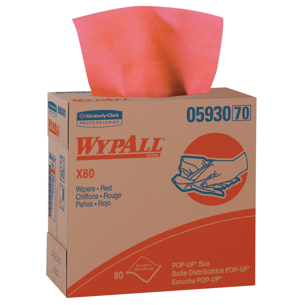 Kimberly-Clark Professional Wipers Wypall X80 Towels With Pop-Up Boxes, Red Hot, 80 Towels Per Box, Case Of 5