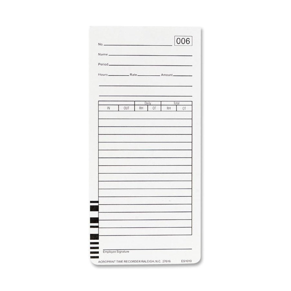 Acroprint Weekly Time Cards For Acroprint ES1000 Atomic Totalizing Payroll Recorder , 10in x 4in, Beige, Pack Of 100