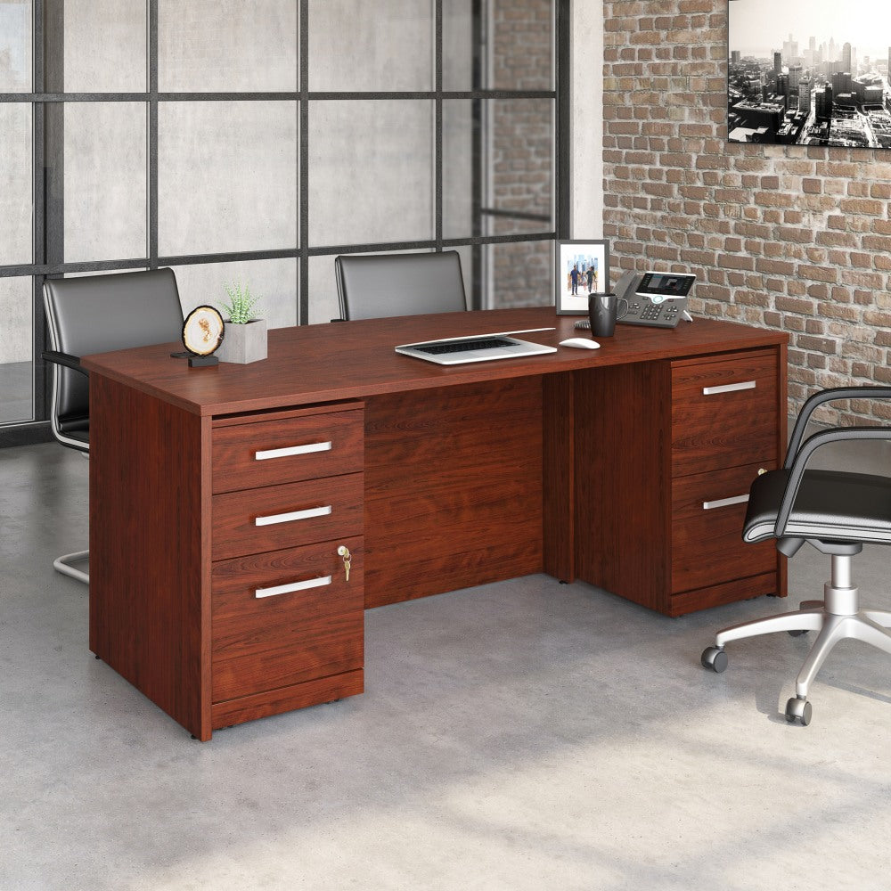 Sauder Affirm Collection 72inW Executive Bowfront Desk With 2-Drawer Mobile Pedestal File And 3-Drawer Mobile Pedestal File, Classic Cherry