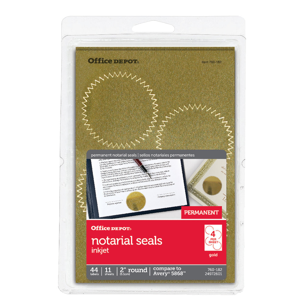 Office Depot Brand Permanent Self-Adhesive Notarial Seals, 2in Diameter, Pack Of 44