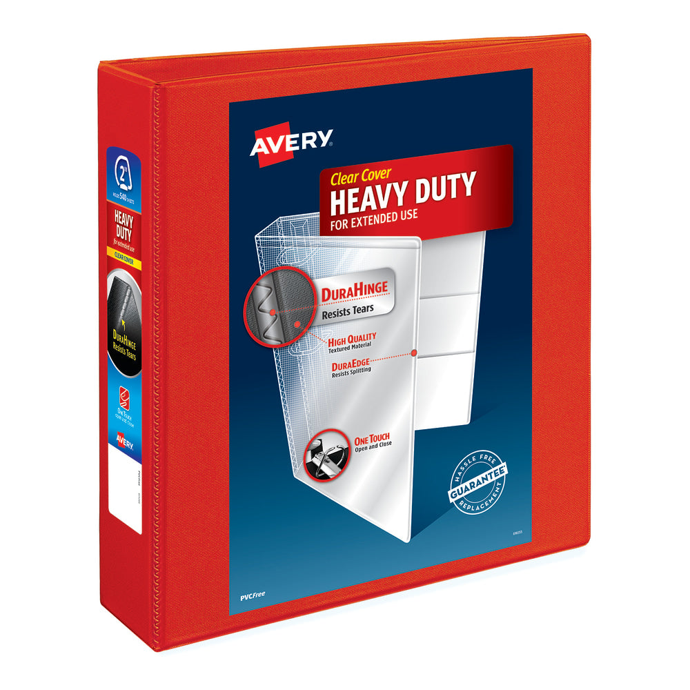 Avery Heavy-Duty View 3-Ring Binder With Locking One-Touch EZD Rings, 2in D-Rings, Red