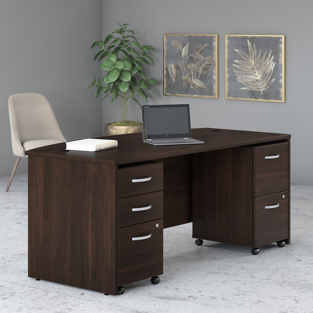 Bush Business Furniture Studio C 72inW Bow-Front Computer Desk With Mobile File Cabinets, Black Walnut, Standard Delivery