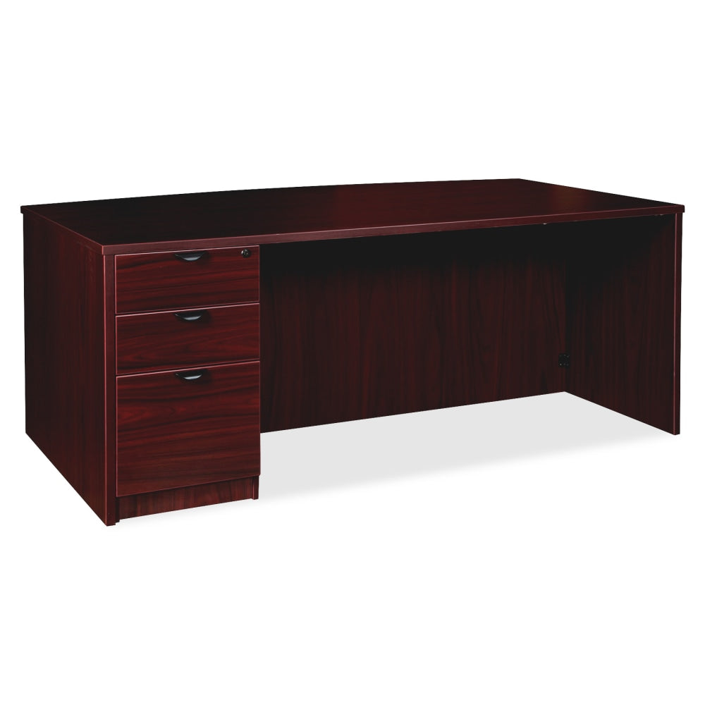 Lorell Prominence 2.0 72inW Bow-front Left-Pedestal Computer Desk, 95% Recycled, Mahogany