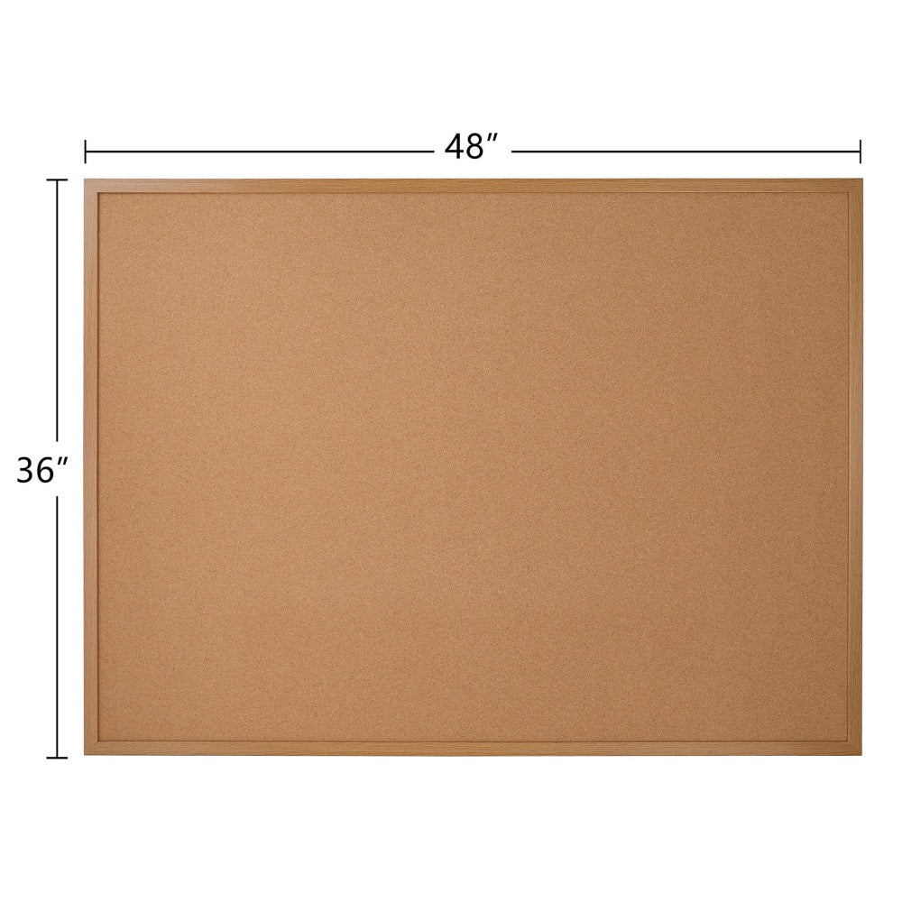 Office Depot Brand Cork Bulletin Board, 36in x 48in, Wood Frame With Light Oak Finish