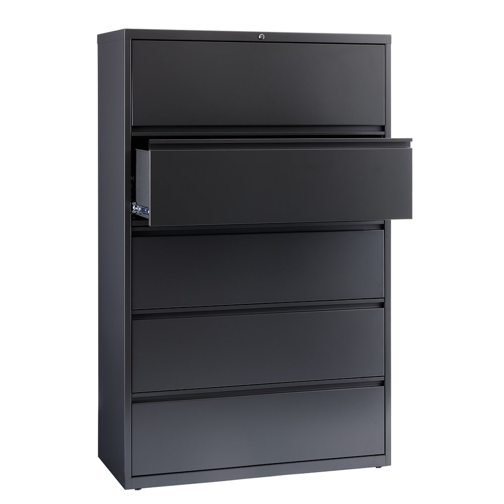 WorkPro 42inW x 18-5/8inD Lateral 5-Drawer File Cabinet, Charcoal